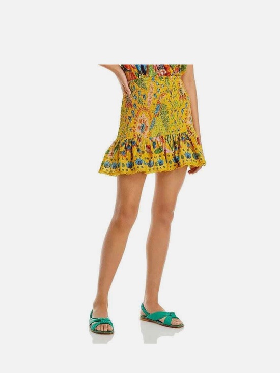 FARM Rio Dresses & Skirts - FARM Rio Yellow Floral Smocked Ruffle Mini Skirt